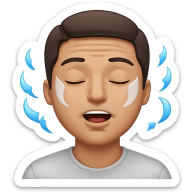 A male squinting his eyes closed but the mouth is blowing out sticker