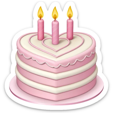 heart shaped birthday cake, pastel pink and white layers, cute design sticker
