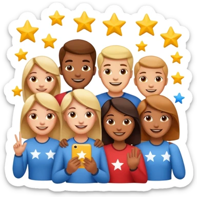 Make me an emoji for an app. The emoji is to highlight "social", "Real people", Reviews, trust, and brand recognition sticker