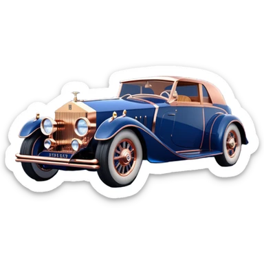dark blue led lights on a streamlined stripped down hot rodded inlaid rose gold and wood accentuated sporty 1932 Rolls Royce with futuristic electric spaceship plasma neon glowing motors and lightening dynamos with wide racing wheels that are held strong by advanced suspension and steering sticker