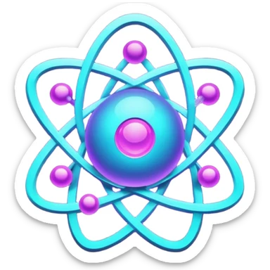 futuristic minimalistic logo icon, glowing atom, neon purple (#8B5CF6) and cyan (#00E0FF) glow, representing Atom team creativity and innovation, clean tech design, no face, 1:1 aspect ratio sticker