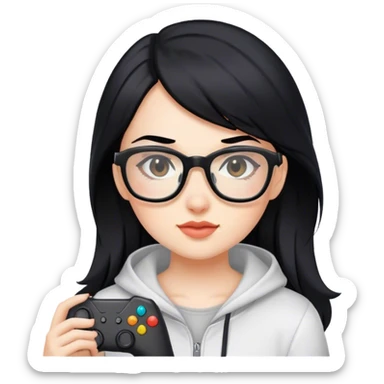 gamer girl with black hair and glasses sticker