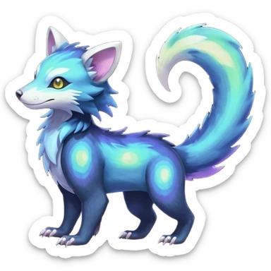 Abyssal Nebulae Iridescent Diaphanous Translucent Colorful luminescent shiny iridescent glowing Trico-Luxray-Sergal-Furret-Ferret-Wolverine-Vernid-furry-fursona-fusion-Fakemon-animal-hybrid-creature, full body sticker