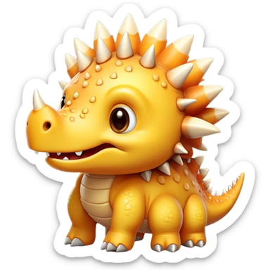 Cinematic Cute Stegosaurus Portrait Emoji, Head tilted playfully with a cheeky grin, featuring a charming, low-profile body with iconic, rounded bony plates and a spiky tail, a small head with sparkling, curious eyes, Simplified yet irresistibly adorable features, highly detailed, glowing with a warm, inviting earthy glow, high shine, affectionate and spirited, stylized with a touch of whimsical prehistoric charm, soft glowing outline, capturing the essence of a mischievous yet endearing Stegosaurus that seems as if it could waddle out of the screen into your arms! sticker