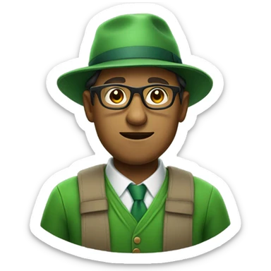 A man with glasses and a hat dressed in green  sticker