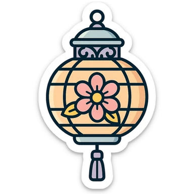 beautiful Chinese lantern with openwork top and floral decor, icon-color-outlined style, thin clean contours, soft rounded shapes, pastel palette #98B5BC, #B5B3C1, #C9A3C9, #E4C0CA, #F7DCD1, #F7C0AA, detailed shadows and highlights, soft lighting, transparent background, eastern style sticker