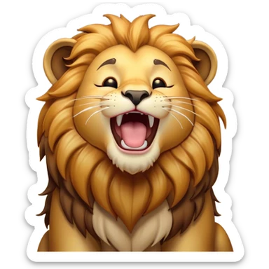 Cinematic Cute Yawning Lion Portrait Emoji, Head tilted slightly with a dramatic, wide-open yawn, showcasing a soft, downy tawny Fur with a majestic mane, floppy ears slightly drooping, round amber eyes barely open in drowsy contentment, Simplified yet irresistibly adorable features, highly detailed, glowing with a soft, cozy glow, high shine, relaxed yet expressive, stylized with a touch of savannah whimsy, bright and endearing, soft glowing outline, capturing the essence of a sleepy yet affectionate lion, so drowsy it feels like it could stretch out of the screen and curl up for a nap! sticker