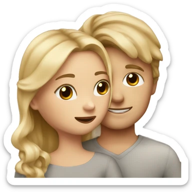 white boy with brown hair hugs a blonde balayage girl sticker