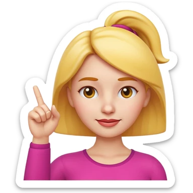 Apple-style 3D emoji of a cartoon woman pointing to her forehead with one finger, friendly expression, clean and colorful design, no background. sticker