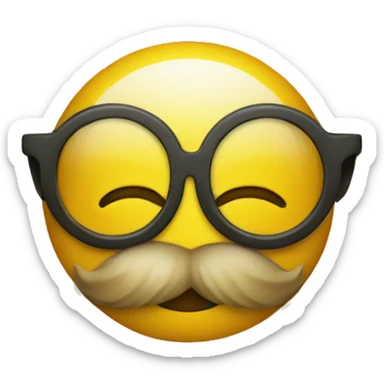 Yellow Smilie face with horn-rimmed glasses and a beard sticker