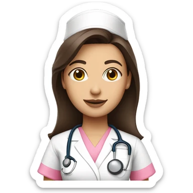 Pretty brunette nurse in pink scrubs sticker