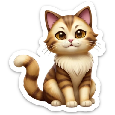 cinematic-[showshoe cat]-realistic-full-body-sitting-emoji,-tail-curled-playfully-around-its-paws,-head-tilted-dramatically,-fluffy-[brown mask]-fur,-simplified-yet-realistic-focused-features,-highly-detailed,-glowing-with-an-almost-sarcastic-glow sticker