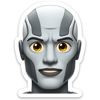 muscular cyborg robot face half human with short straight, dark hair, and a neatly trimmed beard sticker