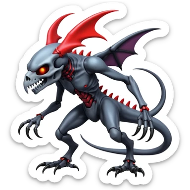 Shiny Futuristic Badass Demonic Spectral Dusky Spooky Skull-faced Cool Hot Stylish Handsome Alien-Salandit-Darkrai-Genesect-Fakémon-fusion (full body) sticker