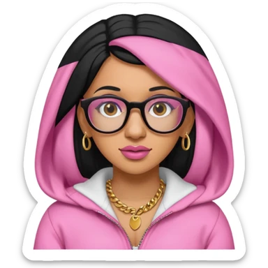 rapper Cardi B black hair, pink cloth wear glasses sticker