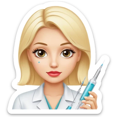 blonde cosmetologist with a syringe cute sticker