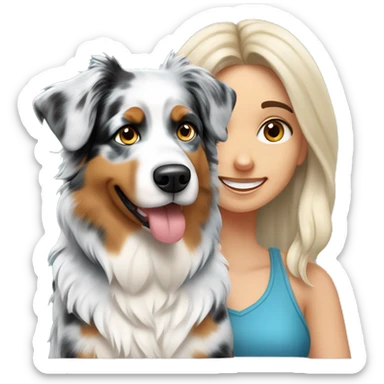 Blue merle Australian shepherd dog with blonde girl owner sticker