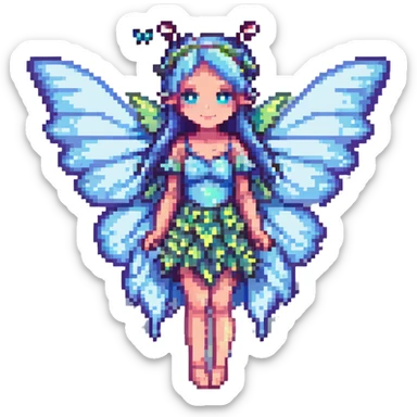pixel art fairy with butterfly wings, pastel colors sticker