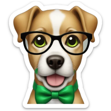 medium-bege-and-white-dog-with-green-eyes-and-black-glasses-and-green-bow sticker