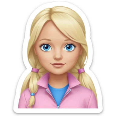 Emma Bunton blue eyes, long blonde ponytail hair, light pink outfit sticker
