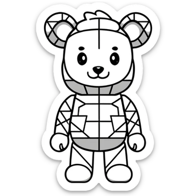 cute bearbrick toy figure with geometric patterns sticker