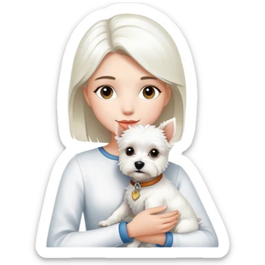 A beautiful girl holding a white terrier sticker