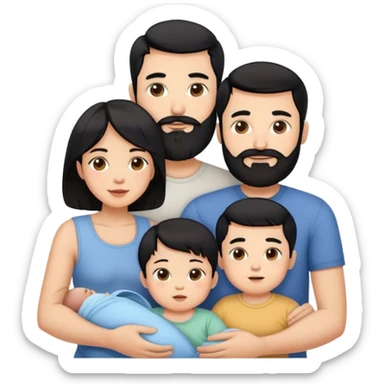 Famille 4 personne au cheveux noir 1 fils aîné 1 fille bébé  1 père avec barbe 1 mère sticker