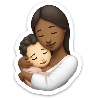 mother (brunette with white skin) hugging newborn son icon  sticker