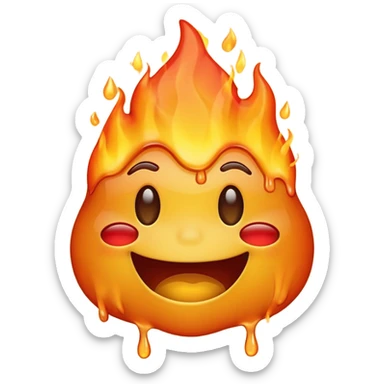 Generate an emoji that is simultaneously grinning nervously, crying, and melting while on fire.  sticker