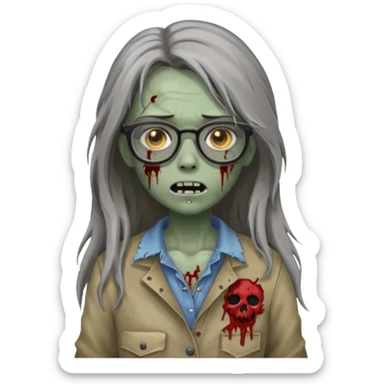 zombie with glasses gray girl long hair sticker