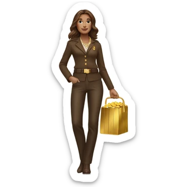 Brown haired Ralph lauren women working holding gold bars  sticker
