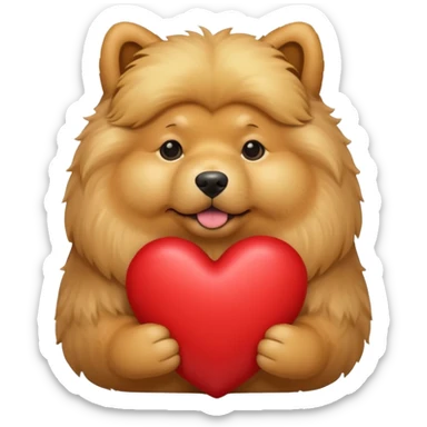 A dog holding a large heart (modeled after a Golden Chow) sticker