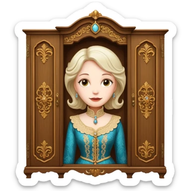 A middle-aged lady character from the fairy tale Beauty and the Beast — she was turned into a wardrobe by magic, while retaining the wardrobe's original form and having an anthropomorphic face. sticker