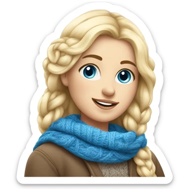 beautiful finnish blonde woman with blue eyes knitting scarf with flowers sticker