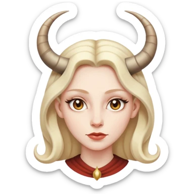 Woman with subtle horns, smooth skin and sharp gaze, divine corruption sticker