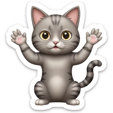 A cat raising both paws and shrugging its shoulders with a baffled expression sticker