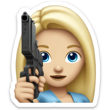 Blonde girl with blue eyes holding a gun sticker