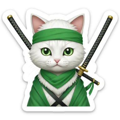 un gato blanco con reeferencia a roroa zoro sticker