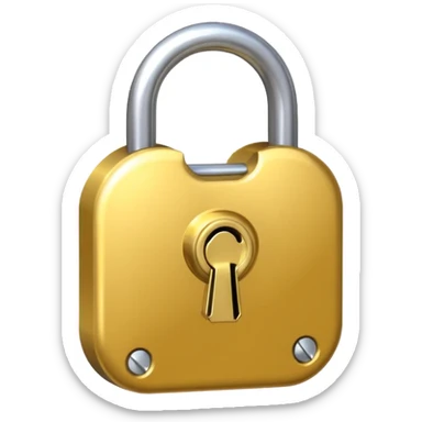 A shiny golden closed padlock with a silver key inserted into the keyhole, centered on a plain background. The lock is smooth and rounded, emoji-like style with clean lines sticker