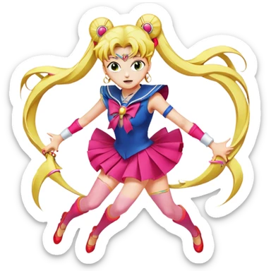 Icon for Anime: vibrant, dynamic scene with characters Bishoujo Senshi Sailor Moon in action, featuring exaggerated expressions and colorful backgrounds. The design should reflect the distinct, energetic style of anime, with iconic eyes and unique visual elements. Transparent background. sticker