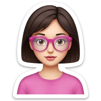 to give birth to a brunette girl who wears semi-transparent pink glasses and has short dark brown hair. sticker