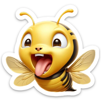 Cinematic Adorable Yawning Wasp Portrait Emoji, Head tilted slightly with a dramatic, wide-open yawn, showcasing a tiny, streamlined body with gently drooping wings and sleepy, half-closed eyes, Simplified yet irresistibly cute features, highly detailed, glowing with a soft, cozy glow, high shine, relaxed yet expressive, stylized with a dash of whimsical insect ease, soft glowing outline, capturing the essence of a drowsy wasp that appears ready to stretch and yawn its way out of the screen! sticker