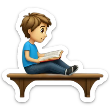 european boy seats with a book sticker