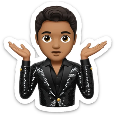 Jackie Wilson with dark brown hair, black sequin outfit sticker