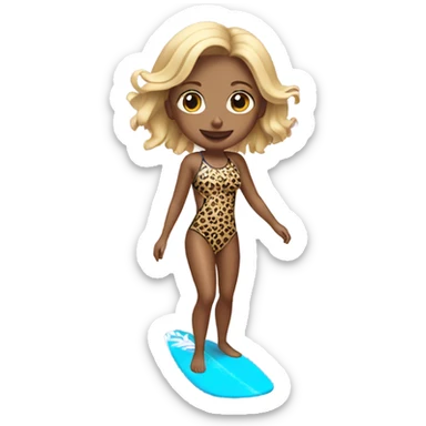 Girl blonde surfing wearing leopard swimsuit  sticker