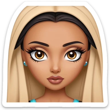 pretty bratz baddie, medium skin, dark long straight hair, arabian face, pretty eyeliner makeup sticker