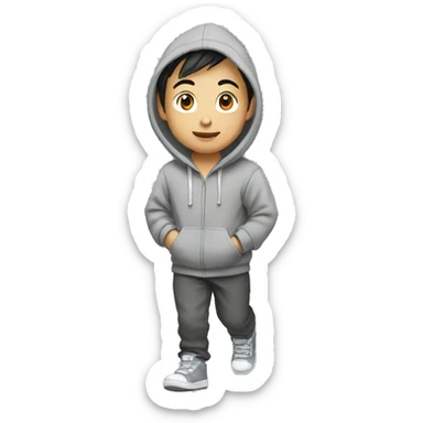 asian Boy in gray hoodie is walking  sticker