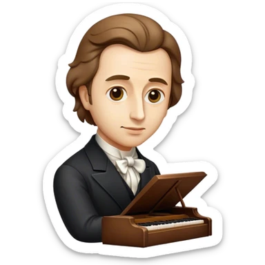 Cinematic Realistic Chopin Pop Culture Emoji, featuring an evocative portrayal of the legendary composer rendered with delicate textures and emotive, dynamic lighting. sticker