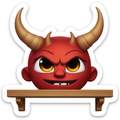 Red horned Satan doll laying on a shelf  sticker