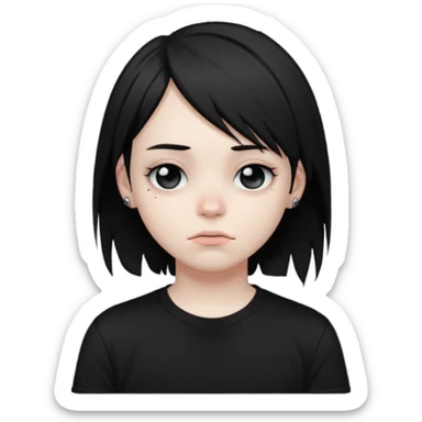 emo teen face only, dark hair covering one eye, pale skin, subtle piercings, moody expression sticker
